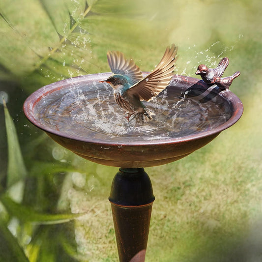 27.5’’H Cast Iron Pedestal Bird Bath,Metal Bird Bath for Outdoor,Vintage Metal Bird Bath Garden Decoration