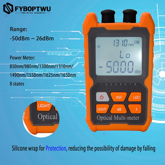 4 in 1 Function Fiber Optic Tester Portable Optical Power Meter (FC/SC/ST) & VFL 2mw Visual Fault Locator & LED, OPM & VF, Range: (-50) dBm ~ (+26) dBm,2pcs