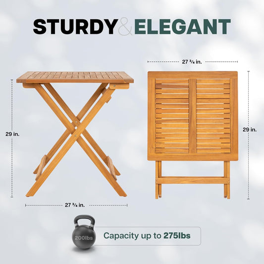 IDZO Legolas FSC Acacia Wooden Folding Table, Heavy Duty 270lbs Capacity, Elegant & Rustic Design for Garden, Backyard, Porch, Patio, Easy Assembly