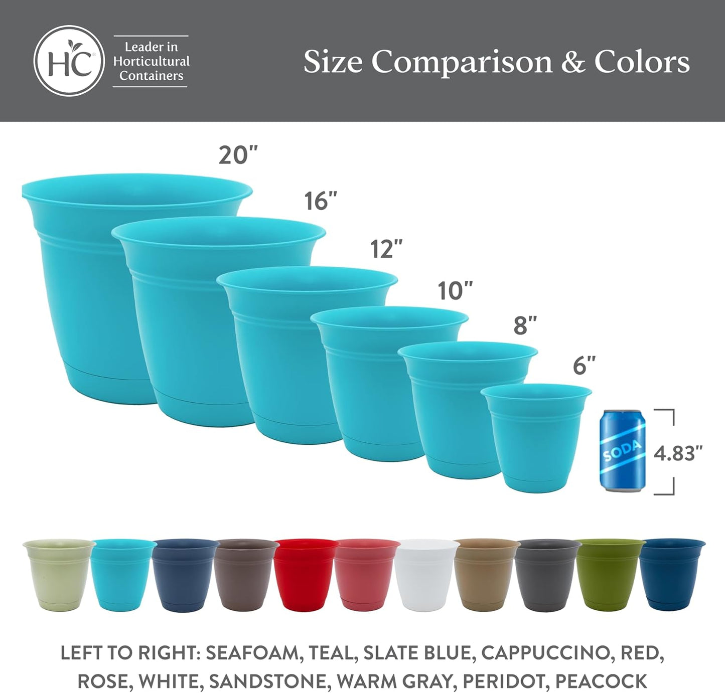 The HC Companies Eclipse Round Planter with Saucer - Outdoor & Indoor Plant Pot with Drainage Holes - Lightweight, UV-Resistant Plastic Pots for Plants, Flowers & Herbs (10" Peacock, Pack of 1)