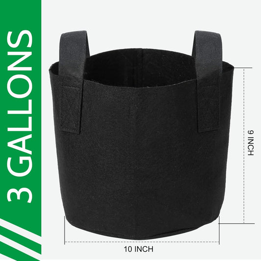 JERIA 12-Pack 3 Gallon, Vegetable/Flower/Plant Grow Bags, Aeration Fabric Pots with Handles (Black), Come with 12 Pcs Plant Labels