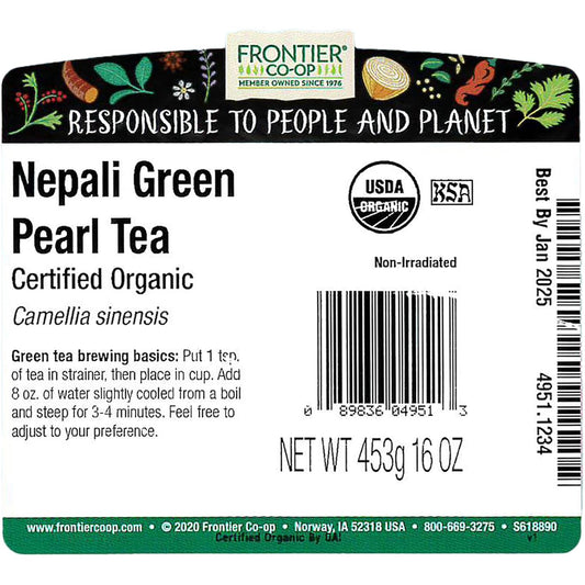 Frontier Bulk Nepali Green Pearl Tea, Organic, 1 Pound