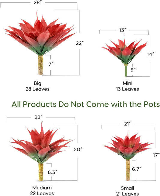 Velener Fall Fake Agave Artificial Plant, Red Fake Succulents Plant for Room Decor, Unpotted Faux Agave Stems Plant for Fall Outdoor/Indoor Decor, 22 inches, Set of 2
