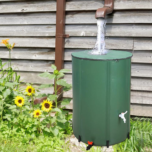 132 Gallon Collapsible Rain Barrel, Water Storage Tank, Portable Rainwater Collection System, Rain Catcher Barrel with Two Spigots and Overflow Kit, Rain Water Barrel Collector for Garden, Green