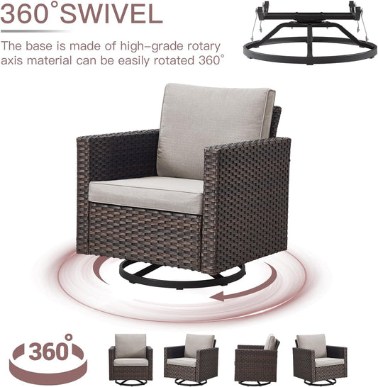 HUMMUH Patio Furniture Set with Fire Pit Table,Outdoor Sectional Couches Swivel Patio Chairs and Ottomans,All Weather PE Wicker 11 Pieces Patio Conversation Sets for Garden Porch Backyard in Beige