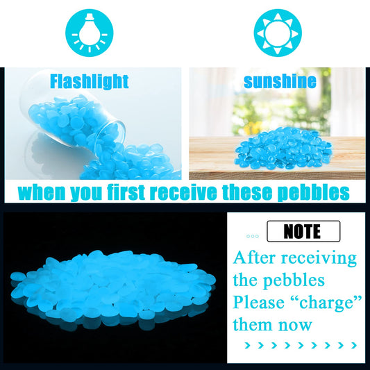 900pcs Glow in The Dark Rocks Outdoor Decorations Stones Small Luminous Pebbles Indoor/Outdoor Decor for Garden Fish Tank Aquarium Planter Walkway - Green & Blue