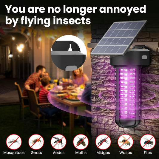 Solar Bug Zapper Outdoor, Garden Mosquito Zapper Waterproof & Cordless & Rechargeable & Auto On/Off and Manual Mode,Flying Insect Zapper Mosquito Killer Lamp Catcher for Patio Camping