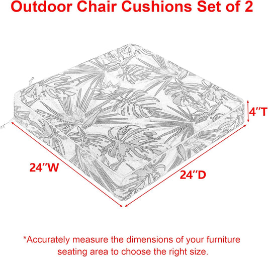 Favoyard Outdoor Chair Cushion 24 x 24 x 4 In Waterproof Pattern Fade Resistant Cushions for Patio Furniture with Removable Cover Attach Straps 28D Foam Insert Cushions Pads for Seat Sofa Couch 2 Pack