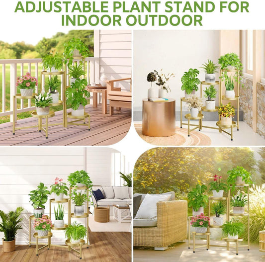 iDavosic.ly 7 Tier Large Plant Stand Indoor, 10 Inch Wide Tall Corner Metal Plant Stands Outdoor for Multiple Plants, Folding Tiered Flower Display Holder Rack Shelf, Gold