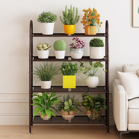 SORCEDAS Plant Stand Indoor Outdoor Plant Shelf 4 Tier Metal Corner Flower Stand Multiple Holder for Patio Garden Balcony Living Room ,Bronze