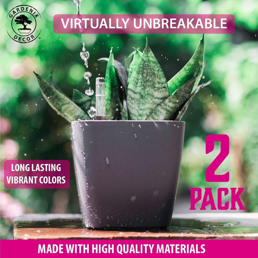 GARDENIX DECOR 5" Self Watering pots for Indoor Plants - Flower Pot with Water Level Indicator for Plants, Grow Tracking Tool - Self Watering Planter Plant Pot â 2 Pack Gray
