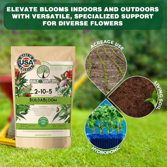 BuildASoil Vegan Bloom Booster & Flower Fertilizer β Organic Hydrangea & Rose Fertilizer Plant Food, Bloom Booster Fertilizer for Outdoor Gardens & Houseplants β Natural Soil Flower Food, 1 LB Bag