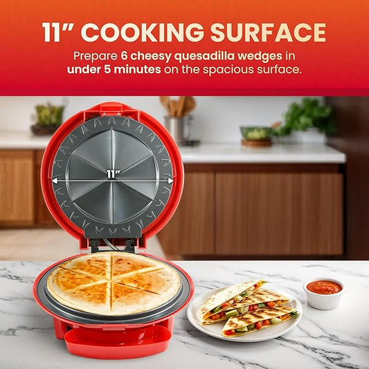 Elite Gourmet EQD-118 Electric Non-Stick 11" Quesadilla Maker,Easy-Slice 6-Wedge,Grilled Cheese Corn Flour Tortilla Snacks,Red,(Pack of 3)