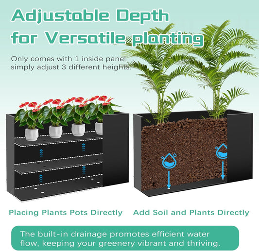 Metal Planter Box, Planter Boxes Outdoor Heavy Duty, Rectangular 3 Tier Adjustable Height Outdoor Planter, Galvanized Steel Plant Box, Garden Planter for Plants and Flowers, 38'' L x 16'' W x 20'' H