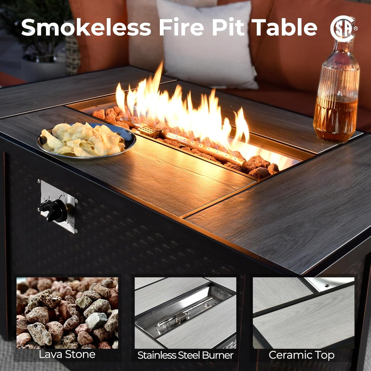 HOOOWOOO Outdoor Sectional Patio Furniture Set with Fire Pit Table,13 Pieces Wicker Conversation Sets L Shaped Couch,Extra Deep Out Door Sofa Outside Furniture with Swivel Chairs Ottomans,Navy Blue