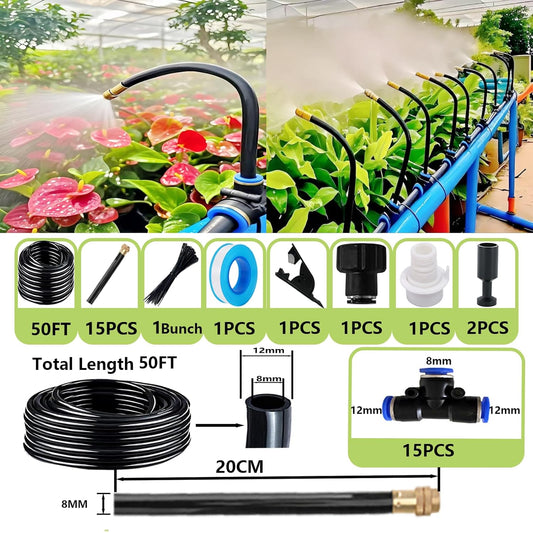 Drip Irrigation Kit Automatic Watering System for Potted Plants, 360 Degree Adjustable Copper Micro Sprinklers, Quick Connect Tubing Fittings for Garden, Lawn, Patio, Balcony(15 Nozzles â…¡)
