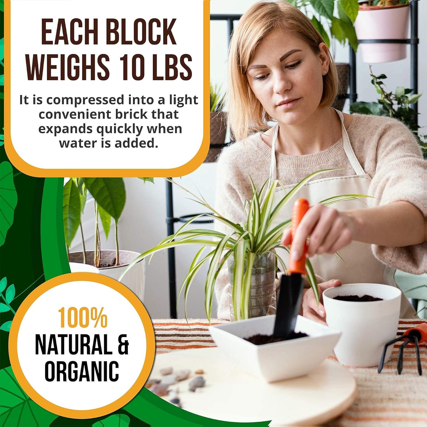 Coco Coir Brick 11 LB (5kg) - Premium Compressed Coconut Fiber Block for Indoor Plants, Seed Starting & Hydroponics - Low Salt Triple Washed - Expands to 75 Quarts - 100% Natural Peat Alternative