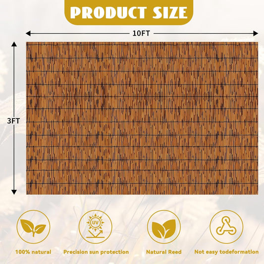 Bamboo Reed Fencing, Light Russet Bamboo Screens Outdoor for Patio, Decorative Balcony Privacy Screen Reed Curtains for Garden Backyard Balcony Outdoor, 3 x 10 FT