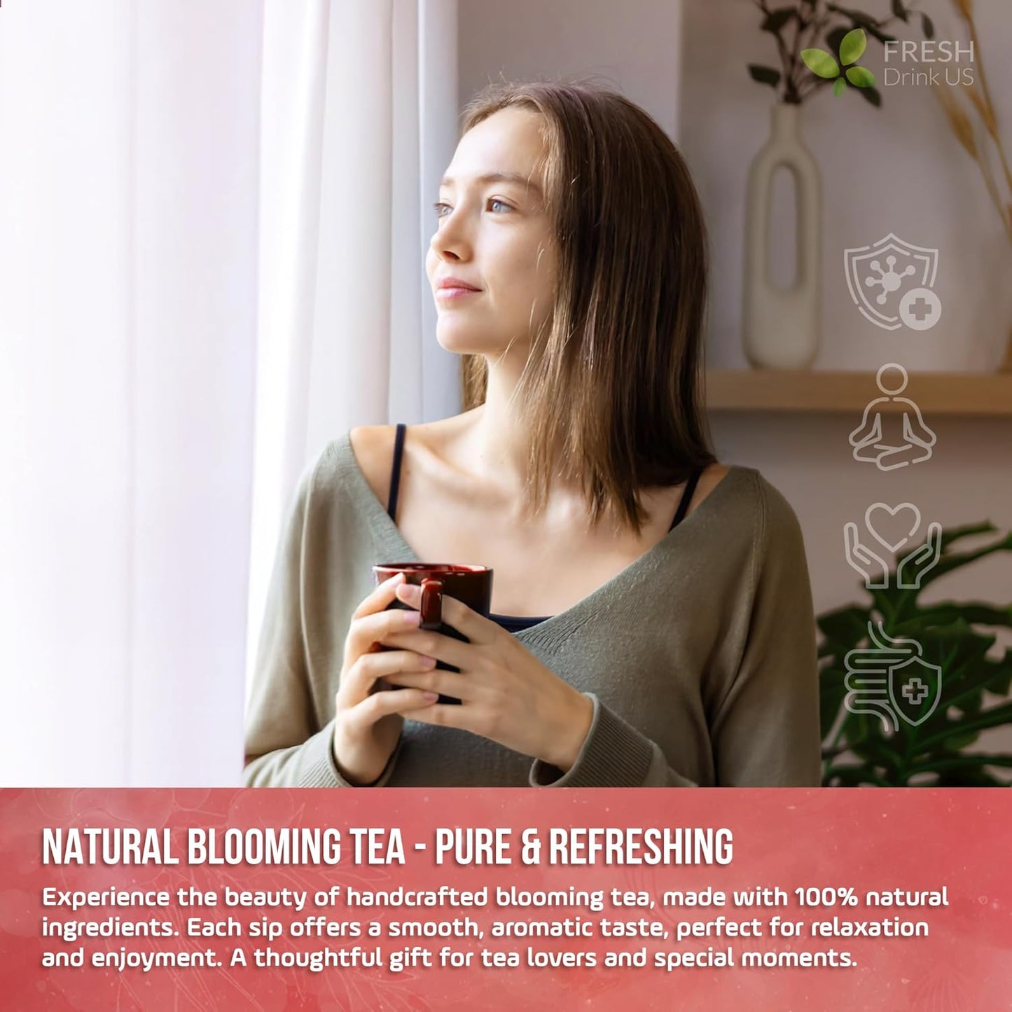 FreshDrinkUS, Premium 15 Flowering Tea Balls β Green Tea, Lily, Jasmine, Rose, Gomphrena & More β Beautiful Hand-Tied Blooming Teas for Relaxation & Wellness β Caffeine-Free. Ideal Gift for Tea Lovers