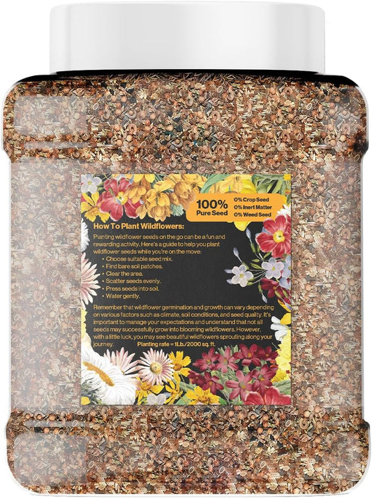 Bulk Wildflower Seed Mix β Honey Bee Wildflower Seed Mix 1 Pound Tub by GevaGrow | Bulk 300,000+ Seed Tub | 19 Variety Flower Seeds for Planting in Pots & Outdoor Gardens | No Messy Bags or Packets |