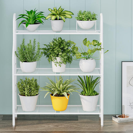 SORCEDAS Plant Stand Indoor Outdoor Plant Shelf 3 Tier Metal Corner Flower Stand Multiple Holder for Patio Garden Balcony Living Room, White