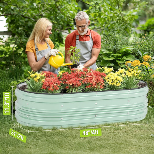 WORKPRO 4x2x1ft Galvanized Raised Garden Bed Set, Rust & Corrosion Protection, Easy Assembly, Safe Edge, Ideal for Vegetables & Flowers, Green