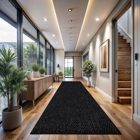 Easy Jute Runner Rug 2x7 Indoor Outdoor Natural Rugs Solid Fiber Rug Woven Area Rug Boho Easy Clean Inside Carpet for Living Room Bedroom Dining Room Hallway or Outdoor Patio Porch (2 X 7 Dark Grey)