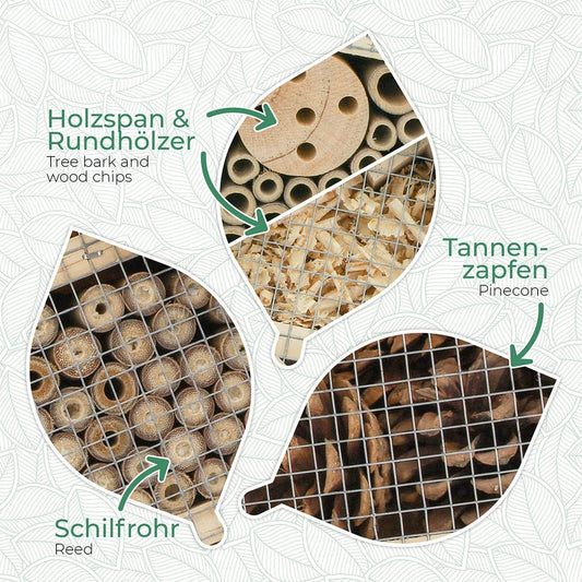 Insect Hotel - Pollinator House and Bug Condo for a Snug Home Outdoors - Garden Habitat for Bees, Ladybugs, and Butterflies - Natural Wood and Metal Construction - 10 x 3X 11 inches