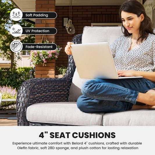 Outdoor Furniture 3-Seater Rattan Sofa Patio Wicker Sofa Couch Furniture Set with Washable Cushions