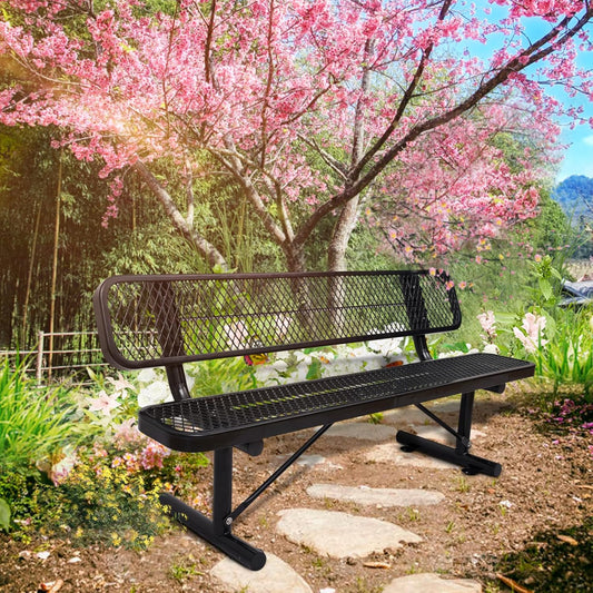 Heavy-Duty Park Bench or Table for Outside - Black Coated Outdoor Furniture Steel Bench, Commercial-Grade Outdoor Benches Weatherproof for Park, Patio, Porch (Black, 6FT (with Backrest))