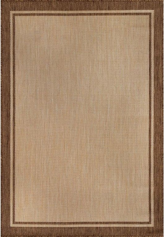 CAMILSON Outdoor Rug 9x12 Bordered Natural Brown Modern Area Rugs for Indoor and Outdoor Patios, Kitchen and Hallway Mats, Washable Porch Deck Outside Carpet (Border Jute, 9 x 12)