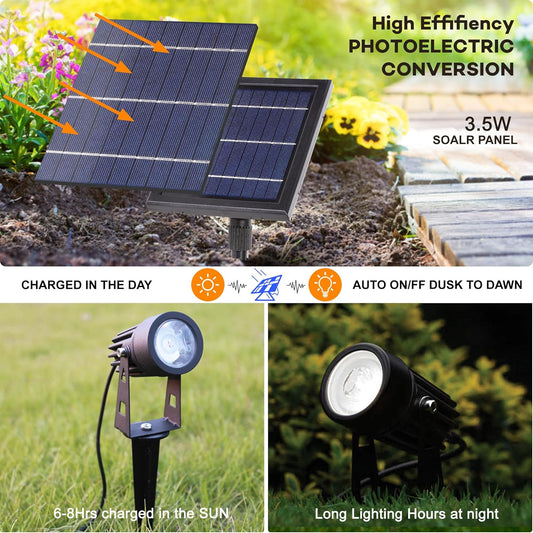 SUNLONG Solar Lights Outdoor Waterproof Solar Powered Spot Lights Aluminum Casting Landscaping Spotlight for Garden Yard Tree Uplight Downlight (Natural White)