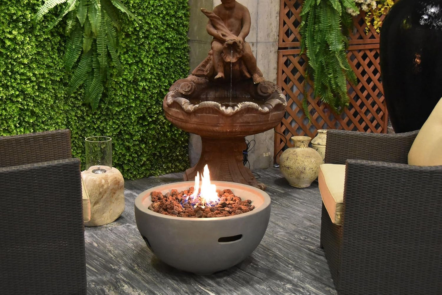 AMS Fireplace | Modeno | Nantucket | Firepit Table | Cover and Lava Rocks Included | (Fuel: Natural Gas - Light Gray)