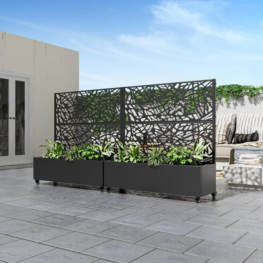 Casaphoria Metal Raised Garden Bed with Trellis and Wheels, 47"x47"x16" Planter Box for Climbing Plants, Vegetables & Vines, Features Drainage Holes and Privacy Screen (Black-Net)
