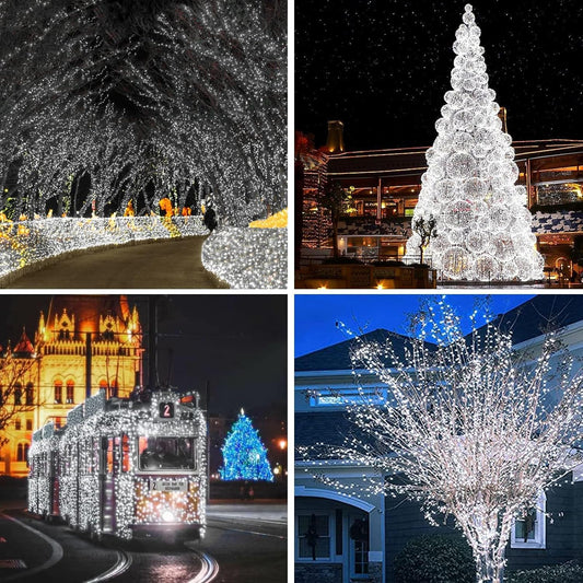 4 Pack Solar String Lights Outdoor, Extra-Long 400LED Solar Fairy Lights Waterproof, Outdoor Twinkle Light Silver Wire 8 Modes Fairy Light for Tree Garden Party Xmas Wedding Decor (Cool White)
