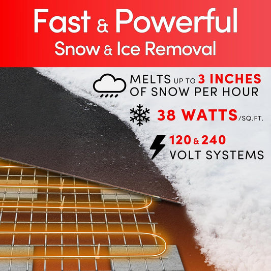Electric Snow and Ice Melting Underground Cable 85.5 feet, Covers 28 sqft at up to 38 Watts/sqft, 120V – Radiant Heated Driveways, Walkways, Stairs – Installs Under Concrete, Asphalt, or Pavers