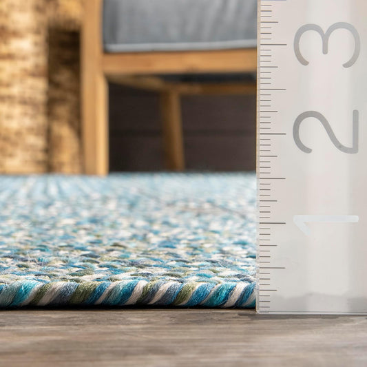 nuLOOM 2' x 8' Solid Hand Braided Indoor/Outdoor Area Rug, Pet-Friendly, High Traffic, Weather Resistant, for Patio, Balcony, Bedroom, Living, Dining Room, Wynn Aqua