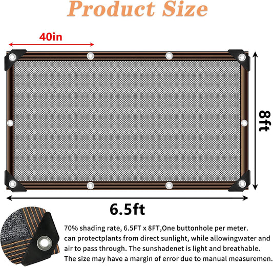 QLOFEI 60-70% Shade Cloth with Grommets, Sunblock Shade Sail Mesh Tarp for Plant Greenhouse, Easy to Hang Neting Cover for Patio Kennel Chicken Coop Lawn Garden, 6x8 FT
