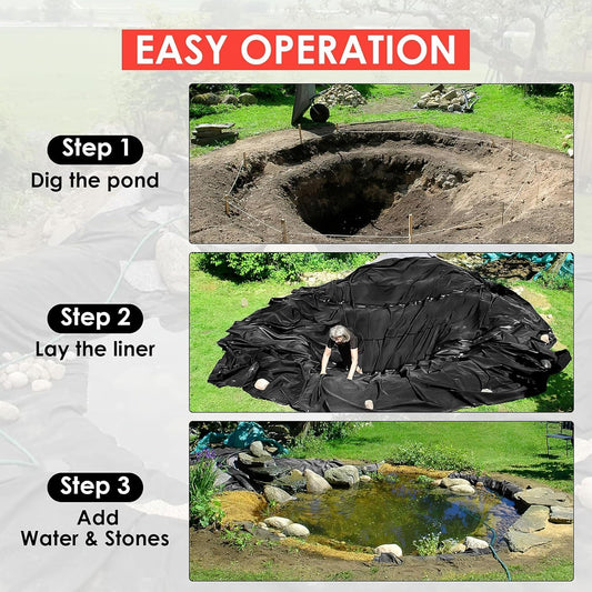 GAOMON 10 x15 Ft Pond Liner, 45 Mil Thickness, Pliable & Durable Epdm Material, Easy Cutting & Uv Resistant, for Fish or Koi, Features, Waterfall Base, Fountains and Water Garden