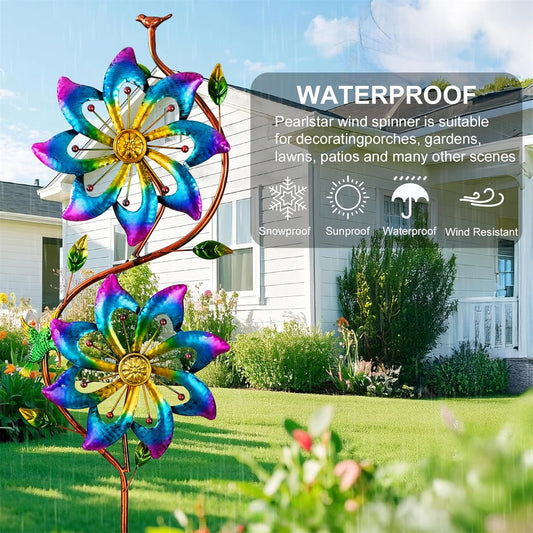 pearlstar Flower Wind Spinners Outdoor Metal Wind Sculpture Windmill Flower Pinwheel for Yard Lawn Patio Garden Decor