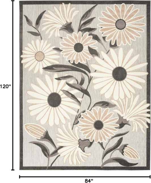 Nourison Home Aloha Indoor-Outdoor Beige 7' x 10' Area Rug, Easy Cleaning, Non Shedding, Bed Room, Living Room, Dining Room, Kitchen (7x10)