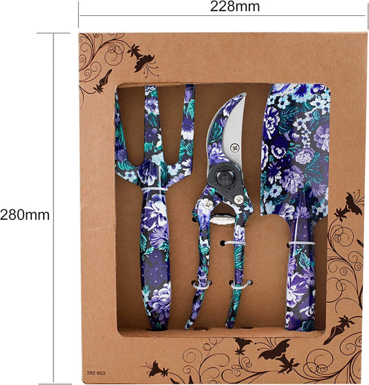 FLORA GUARD 3 Piece Aluminum Garden Tool Set - Trowel, Cultivator, Pruning Shear, Gift Set for Gardening Needs (Purple&Blue)