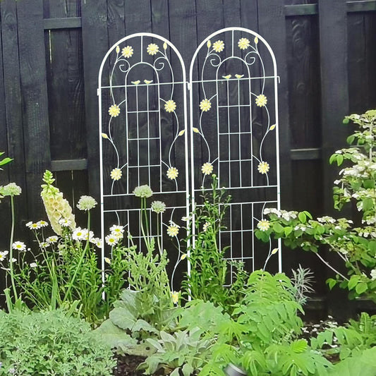 2 Pack Metal Garden Trellis for Climbing Plants 71" H Cream White Garden Fence Rustproof Trellis Support Roses Flower Outdoor Lawn, Cream White