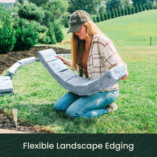Beuta Landscape Edging | Garden Edging Border | Faux Stone Blocks for Lawn Edging, Flower Beds & Yard Edging – 1 Pack | Each Section Has 6 Blocks 48" L x 4" W x 6.5" H | 2 Spikes | Greystone