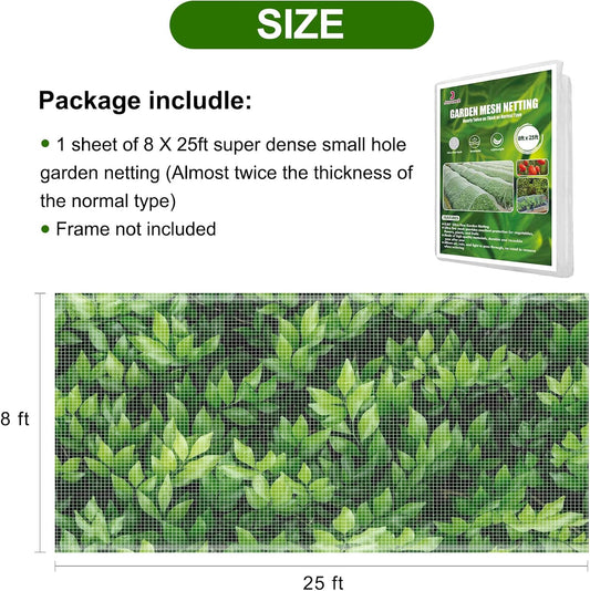 Garden Netting, Jevrench Durable Ultra Fine Garden Netting, Garden Plant Cover Row Cover Makes Plants, Vegetables, Fruits, and Flowers Grow Better (8ft x 25ft)