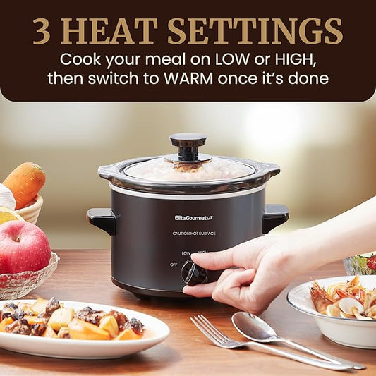 Elite Gourmet MST-250XB Electric Slow Cooker Ceramic Pot, with Adjustable Temp, Entrees, Sauces, Soups, Roasts, Stews & Dips, Dishwasher Safe (1.5 Quart, Black)