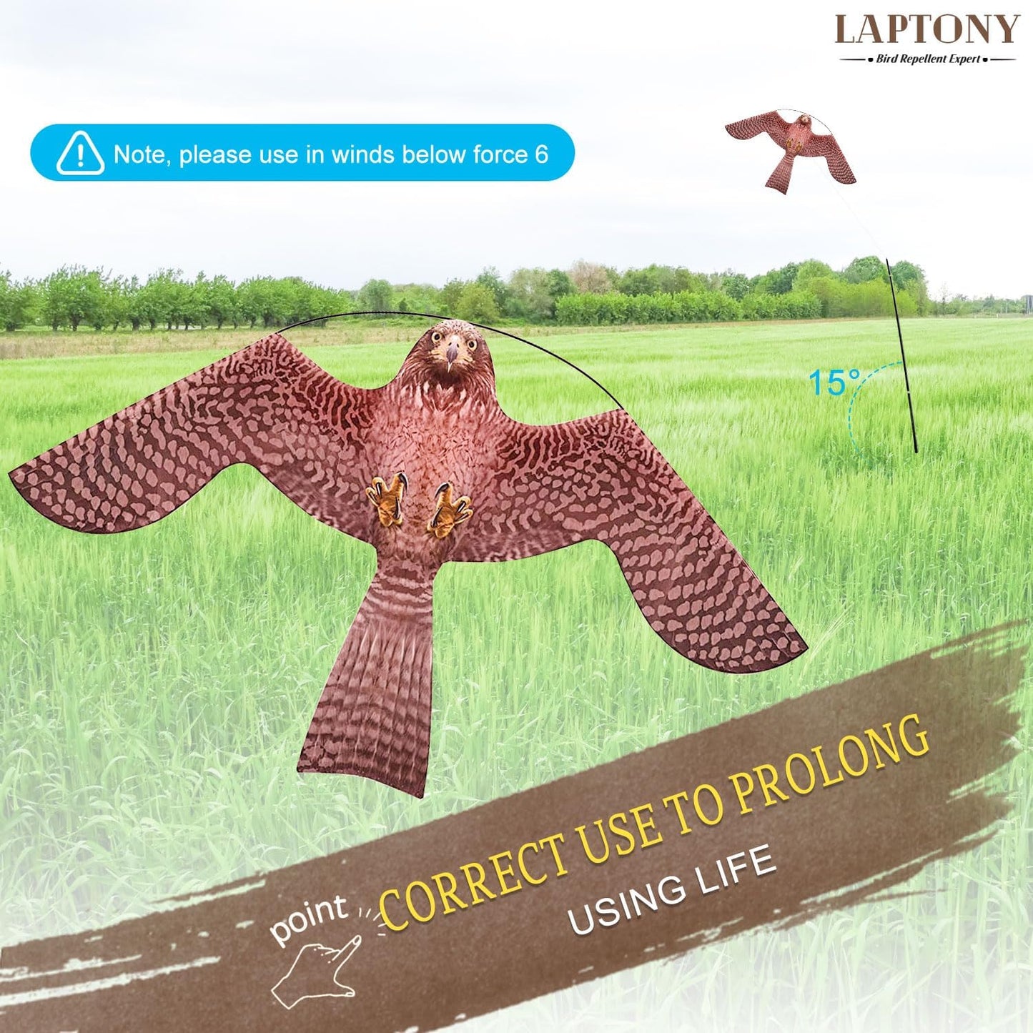 Bird Hawk Flying Kite with Pole Crops Farm Protector Bird Scarer Flying Kite with 4m Pole-Style A