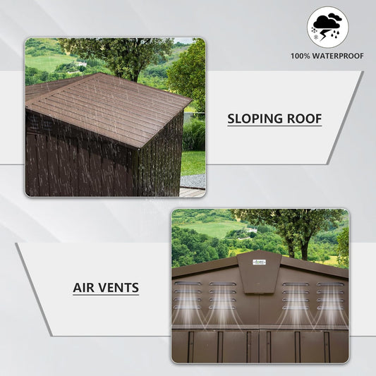 Domi Outdoor 10' x 8' Storage Shed, Metal Steel Utility Tool Shed Storage House with Double Lockable Doors & Air Vents for Backyard Patio Garden Lawn Brown