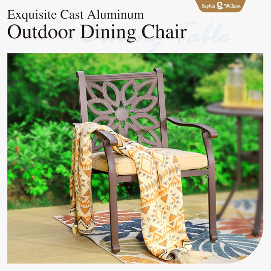 Sophia & William 7 Pieces Cast Aluminium Patio Dining Set for 6 People, Powder-Coating Outdoor Table and 4 Chairs & 2 Swivel Rocking Chairs, Outdoor Patio Table Set with 2.3" Umbrella Hole, Bronze