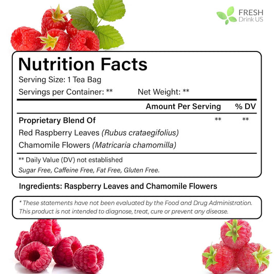 FreshDrinkUS, Premium Raspberry Leaf Tea with Chamomile β 135 Tea Bags | Naturally Caffeine-Free Herbal Blend | Soothing Floral Flavor | Premium Loose Herbal Tea in Natural Material Tea Bags